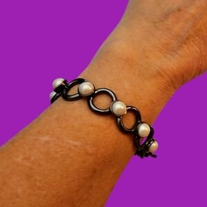 DKNY Gunmetal Pearl Link Bracelet